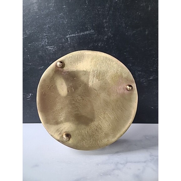 Round Brass Stars and Scrolls Pillar Candleholder Vintage Home Decor - Picture 6 of 10